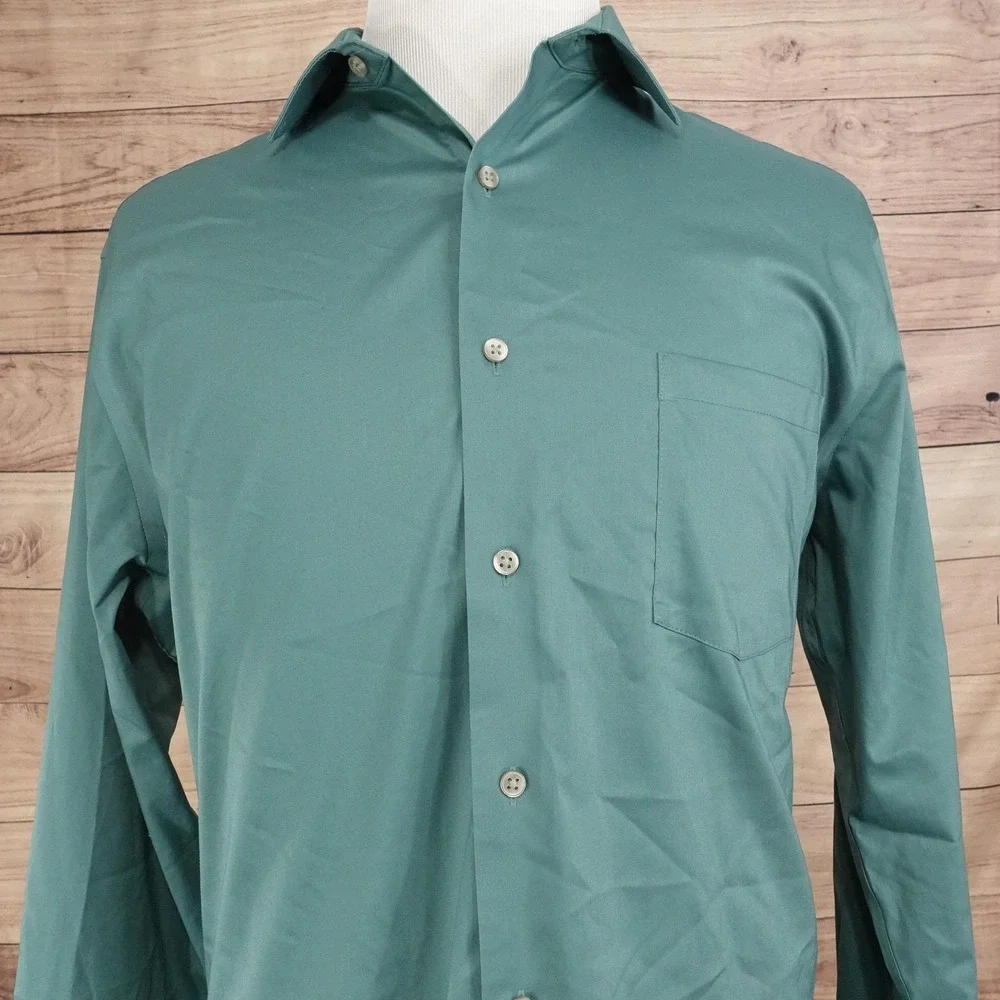 Van Heusen Wrinkle Free Dress Shirt Mens 16.5 34/35 L Regular Fit Green Stretch